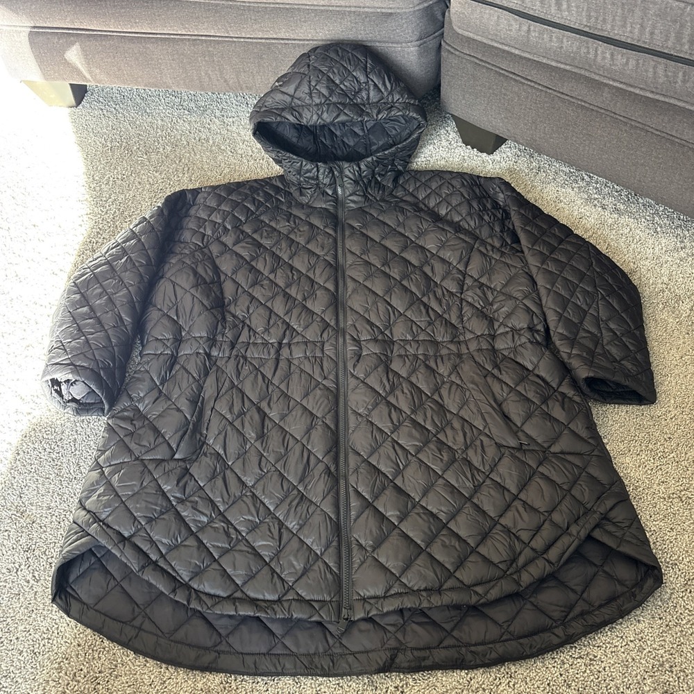 Athleta Whisper Featherless Parka Jacket Womens 3X Black Hooded Puffer Quilted